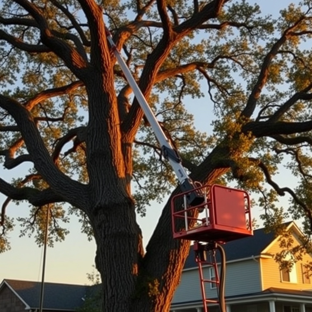 A photorealistic photo of a Hass Remote Tree Climbing System carriage in action on an oak