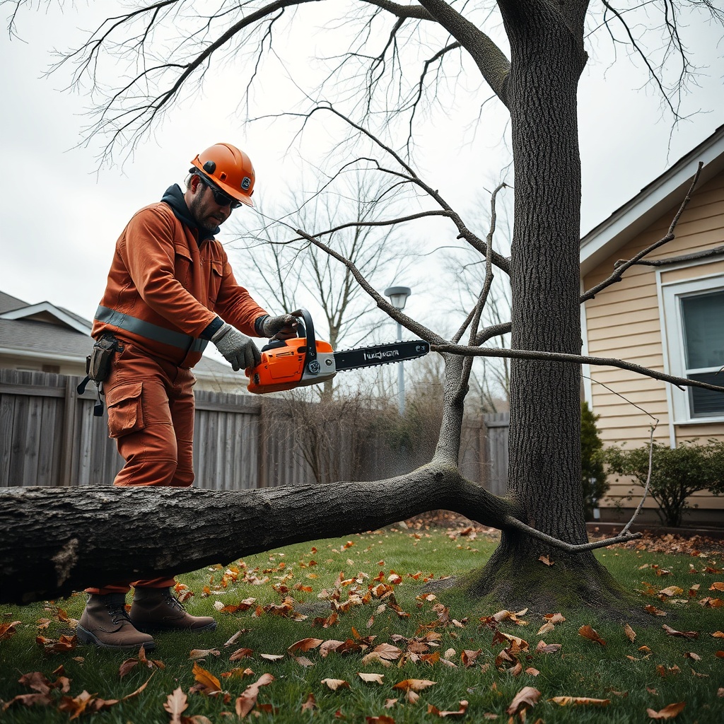 A photorealistic photo of a homeowner wearing full safety gear (helmet
