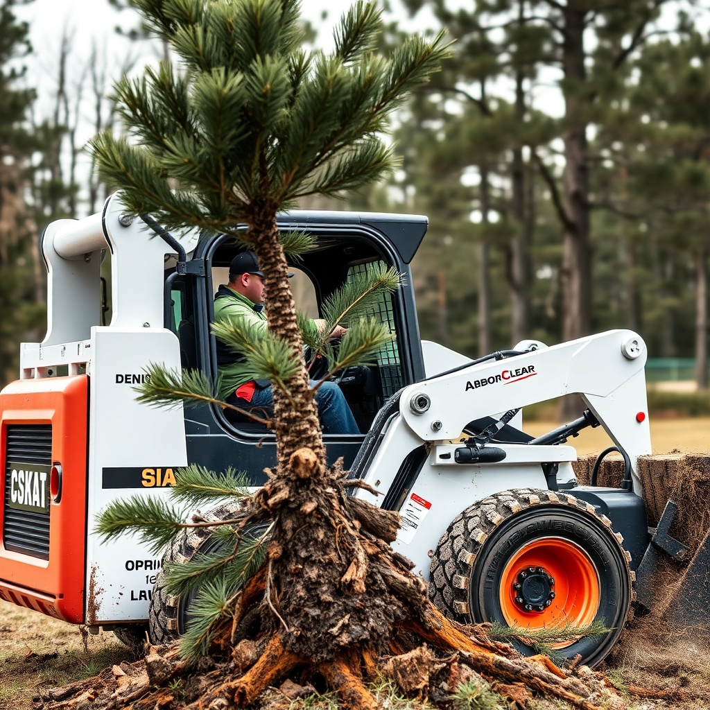 A clean photorealistic photo of an operator inside a skid steer cab using the ArborClear t