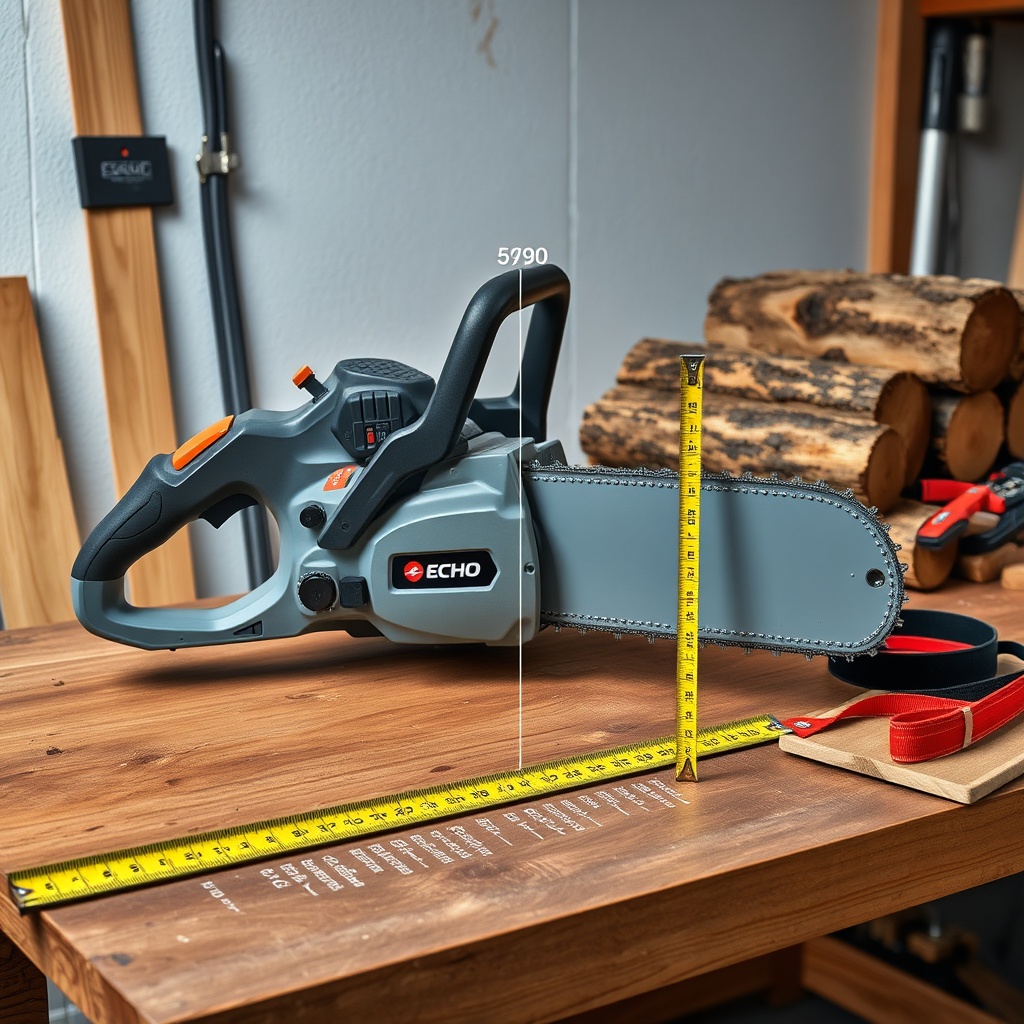 A photorealistic photo showing a comparative image of an Echo CS-590 on a workbench next t